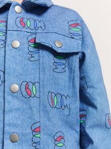 SHEIN Young Boys' Blue Denim Effect Twill Windbreaker Jacket - Blue - View 4