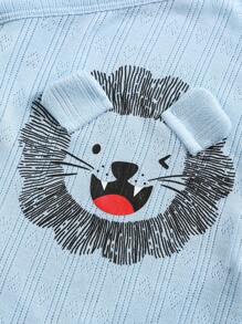 SHEIN 2pcs/Set Baby Cartoon Bear Print Soft Knit V-Neck Short Sleeve Bodysuit - Multicolor - View 4