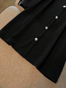 SHEIN Clasi 大码女式纯色长袖优雅方领情人节连衣裙