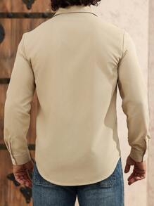 Manfinity Nomadique Men Rodeo Color Block Patchwork Button Front Long Sleeve Minimalist Casual Top, Daily Wear