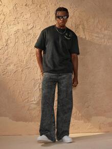 Forever 21 Quần Jeans Baggy Hông Rộng Cho Nam Màu Xám Đậm Đã Giặt - màu đen - Xem 7