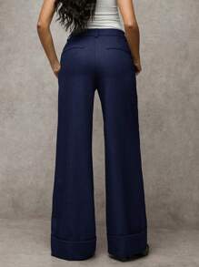 SHEIN BAE Damen graue einfarbige Twill-Gewebe Knopftasche einfache Lange Hose mit niedriger Taille, geeignet für lässige Pendlerwege, modische Streetwear, Vintage-Stil, Bürokleidung