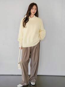 DAZY 1pc Women Loose Casual Solid Color Round Neck Long Sleeve Sweater, Autumn/Winter