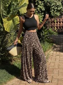 DAZY Quần ống đứng in họa tiết da báo cho nữ - màu nâu - Xem 4