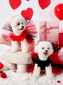 PETSIN 1 件宠物情人节红色盖袖渐变红黑渐变网眼“我爱妈妈”印花优雅甜美狗狗公主裙 - 彩色 - 查看 6