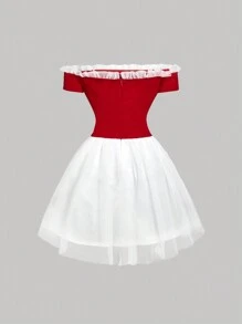 SHEIN MOD 女士红白蝴蝶结紧身胸衣连衣裙、红色连衣裙优雅别致、派对连衣裙、露肩连衣裙、毕业礼服、端庄连衣裙、网眼连衣裙、红白连衣裙、情人节连衣裙、女士生日连衣裙、红色连衣裙优雅别致、生日连衣裙性感、单身派对新娘装、中国新年装、邮轮装、茶会装 - 紅白色 - 查看 2