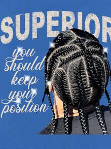 ROMWE MEN Street Life 男士图案印花圆领短袖休闲 T 恤，日常穿着 - 藍色 - 查看 4