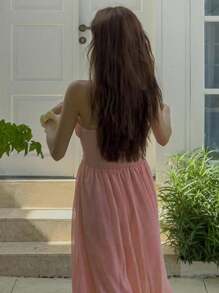 DAZY Vestido de tirantes de gasa, estilo vacacional, vestidos casuales para mujer