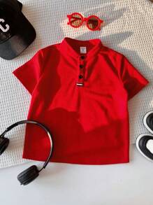 Camisa polo de manga corta de unicolor cómoda para niños pequeños, adecuada para primavera y verano, ideal para uso casual, al aire libre, escuela, estilo callejero, fiestas, alto costo-rendimiento