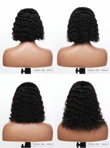 Pelucas De Cabello Humano Estilo Bob Corto Con Ondas Profundas Y Densidad Del 150%, Con Parte Lateral Y Frontal De Encaje, De Cabello Virgen Brasileño Para Mujer - Natural Black - Ver 2