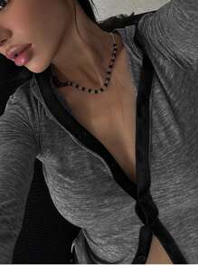 DAZY Street Style Color Block Hooded Slim Fit Women T-Shirt