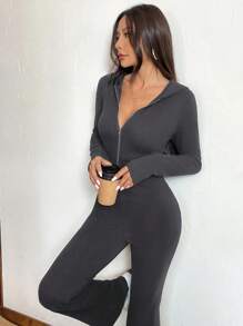 Muchica Women's Slim-Fit Hooded Jumpsuit For Autumn/Winter - Grey - View 5