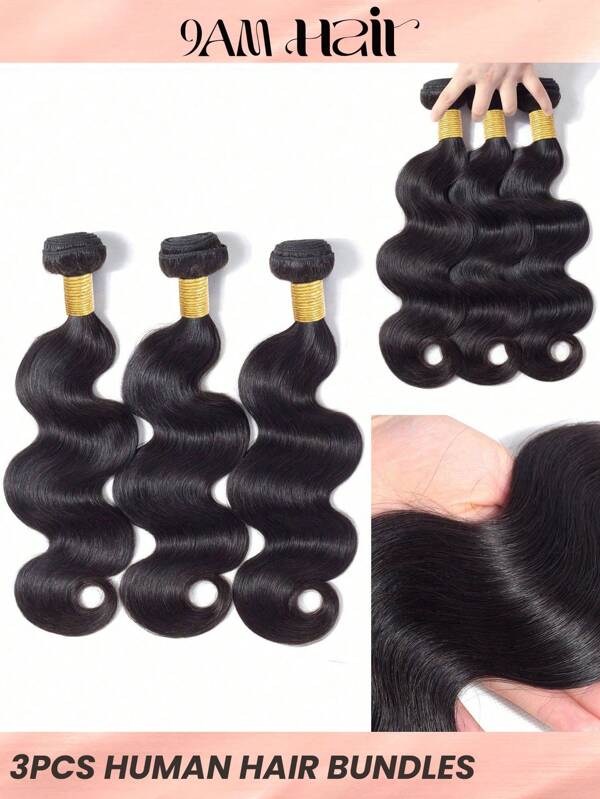 3pcs Body Wave Human Hair Bundles Virgin Hair Extension 3 Bundles Real Double Weft Hair Weave Cheap Hair Daily Use Natural Black Color