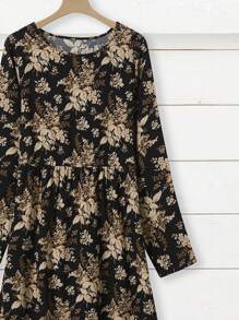 EMERY ROSE Women Crew Neck Long Sleeve All-Over Floral Print Casual Long Spring Dress - Multicolor - View 4
