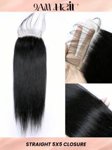 直蕾絲閉合秘魯人發透明 5x5 蕾絲閉合預拔前部閉合帶嬰兒頭髮適合 Blace Woman Remy 人發 - S1 - 查看 1