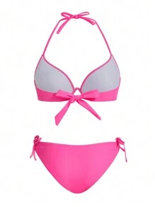 Swim Mod Ensemble bikini femme rose mignon et ludique avec armature et Top à encolure ras-du-cou, manches courtes. Idéal pour les vacances et la plage, pour l'été