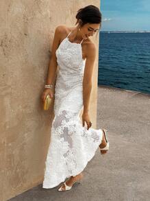 Breezaya فستان نسائي مطرز بارز النسيج