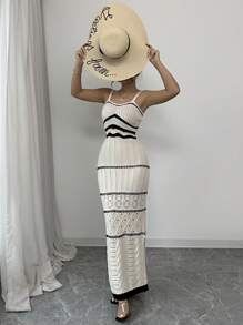 Chiquease 女士条纹长款吊带毛衣裙