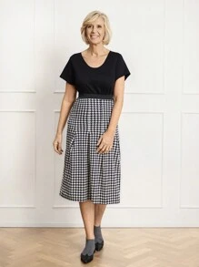 Miaspire Falda plisada con estampado de pata de gallo para mujer, elegante atuendo de mujer para otoño, Día de San Valentín, Año Nuevo, primavera