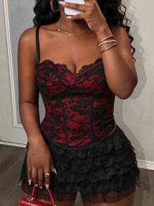 Slaydiva Women's Elegant Lace Sexy Camisole Top - Black - View 1