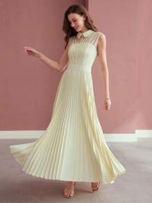 MOTF PREMIUM CONTRAST LACE PLEATED DRESS