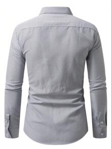 Manfinity Mode Men's Casual Office Commute Diamond Pattern Long Sleeve Shirt, For Fall - White - View 2
