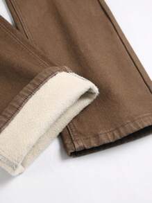 Manfinity LEGND Men's With Pockets Distressed Slim Fit Thermal Lined Jeans - Coffee Brown - View 6