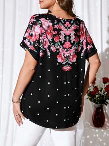 EMERY ROSE 大码女式花卉印花蝙蝠袖情人节 T 恤，女士夏季服装 - 彩色 - 查看 2