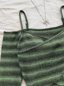 Soleia Top de hombros abiertos con cuello en V en degradado para vacaciones, top corto de punto con bajo cruzado - Verde - Ver 5