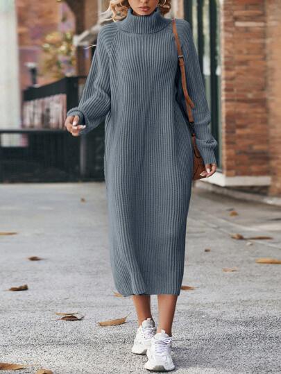 EURMUSE Turtleneck Raglan Sleeve Sweater Dress