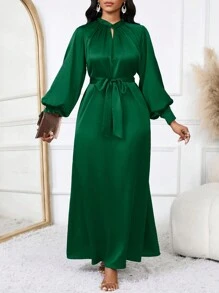 SHEIN Lady Vestido elegante morado para ir al trabajo de mujer, vestido de noche formal largo de otoño, atuendos de salida de otoño de mujer, vestidos de graduación, vestidos de concierto, vestido de mujer para el Día de Acción de Gracias, vestido de graduación morado elegante, vestido de otoño, vestido morado de manga larga para princesa de graduación - Verde Oscuro - Ver 5