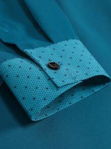 Manfinity Mode Áo sơ mi nam dài tay họa tiết chấm bi vá lỗi thường ngày đi làm - Màu xanh lam - Xem 6