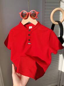 Camisa polo de manga corta de unicolor cómoda para niños pequeños, adecuada para primavera y verano, ideal para uso casual, al aire libre, escuela, estilo callejero, fiestas, alto costo-rendimiento
