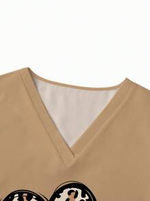 PopScrub Women V-Neck Short Sleeve Double Pocket Beautiful Heart, Leopard, Love, Cartoon Print Nurse/Scrub Top, Valentine's Day Scrub Uniform - Multicolor - View 3