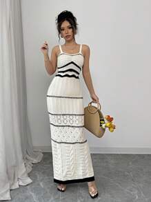 Chiquease 女士条纹长款吊带毛衣裙