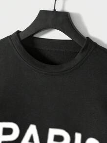 RueChic Men Letter Graphic Sweatshirt & Drawstring Waist Sweatpants - Black - View 3