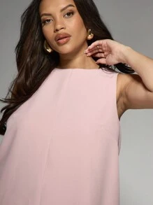 MISSGUIDED PLUS Elegant Plus Size Sleeveless Shift Dress Professional Office Party A-Line Mini Length Workwear Spring Summer Dress With High Neckline - Pink - View 4