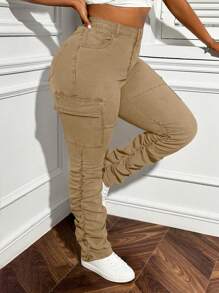 Slaydiva Plus Size Stretchy Stacked Ankle Jeans - Khaki - View 1