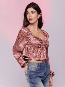 WESTFADE Floral Print Long Sleeve Peplum Top