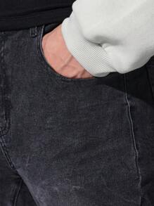 SUMWON Premium Skinny Fit Distressed Jeans, High-Performance Stretch Denim, Urban Streetwear Essential, Fall Winter Fashion, Versatile Casual Wear - Black - View 5