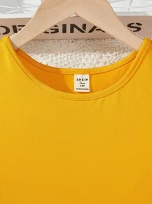 Solid Color Tank Top & Tropical Leaf Print Wide Leg Pants - Yellow - View 4