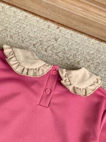 Blossori Conjunto de 2 piezas de sudadera suelta de estilo francés rosa elegante y falda plisada beige para niñas, para primavera/verano