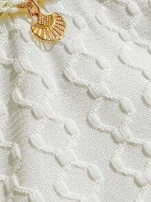 SHEIN Swim 2pcs Springbreak Summer Vacation Solid Color Textured Fabric Bandeau Top And Side Tie Cute Bikini Set, Festival Boho