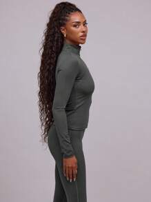 Musera Sport Stand Collar Zip Up Logo Seam Detail Active-Wear Contour Jacket, Padel, Tennis, Pickleball Gym Fitness - Dark Grey - View 2