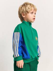 THE HAPPY LOOK Sweat-shirt à demi-zip, épaules tombantes et manches longues avec bloc de couleurs pour jeunes garçons, style sportif décontracté