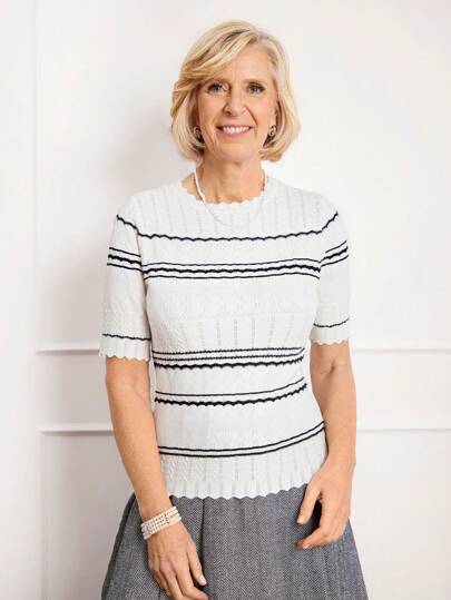 SHEIN LUNE Suéter casual de manga corta de uso diario de moda sencilla para mujer