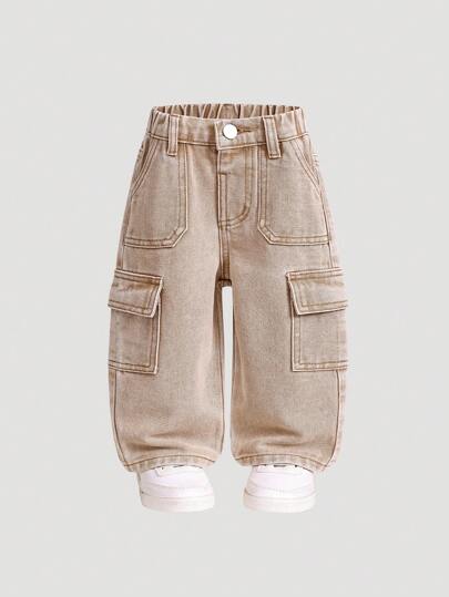 SHEIN Playful Pals Baby Boy Cotton Elastic Waist Cargo Pocket Casual Pants