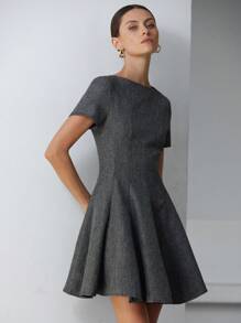Aveloria Modichic Deep Gray Versatile Off Shoulder Minimalist Design Collegiate Style Shift Dress - Dark Grey - View 4