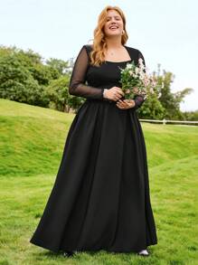 SHEIN EZwear Große Größen Schwarz A-Linien Rock 2-teiliges Set, geeignet für Frühling & Sommer - Schwarz - Übersicht 4