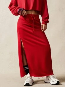 VARSITIE Side Split Lace-Up Straight Sports Skirt